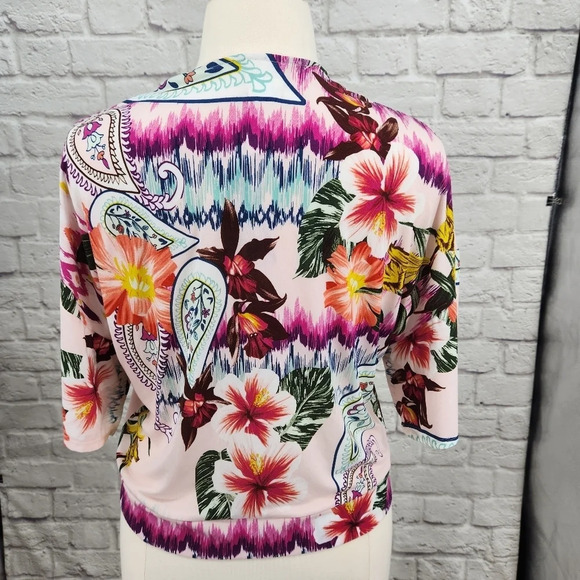 Chico's Ikat Encounter Kimono Open Front 3/4 Sleeve Multi Color Sz 2 = Large 12 - Picture 8 of 15